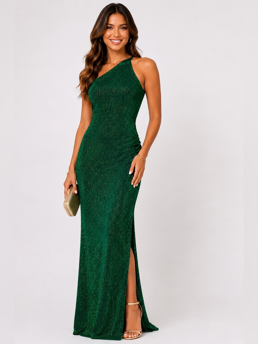 NWT One-Shoulder Emerald Green Evening Gown, XL